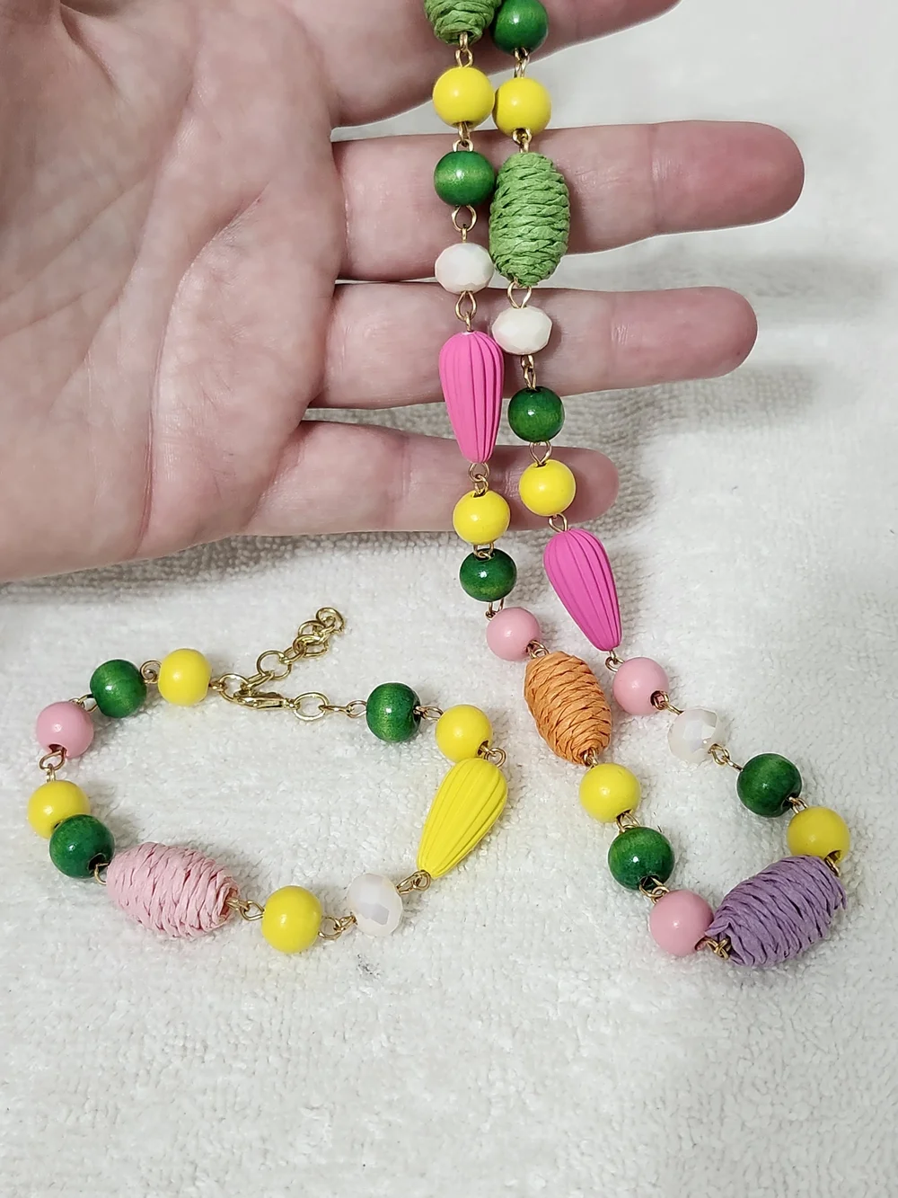 Colorful Beaded Necklace & Bracelet Set Multicolor Vibrant Statement Easter New